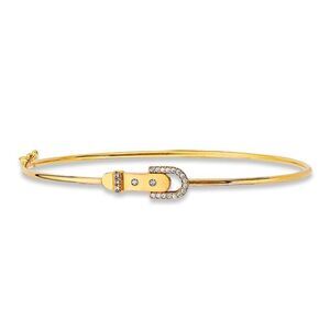 14K Gold CZ Flexible Bangle | Dainty Yellow Gold Bracelet By Tehrani Jewelry